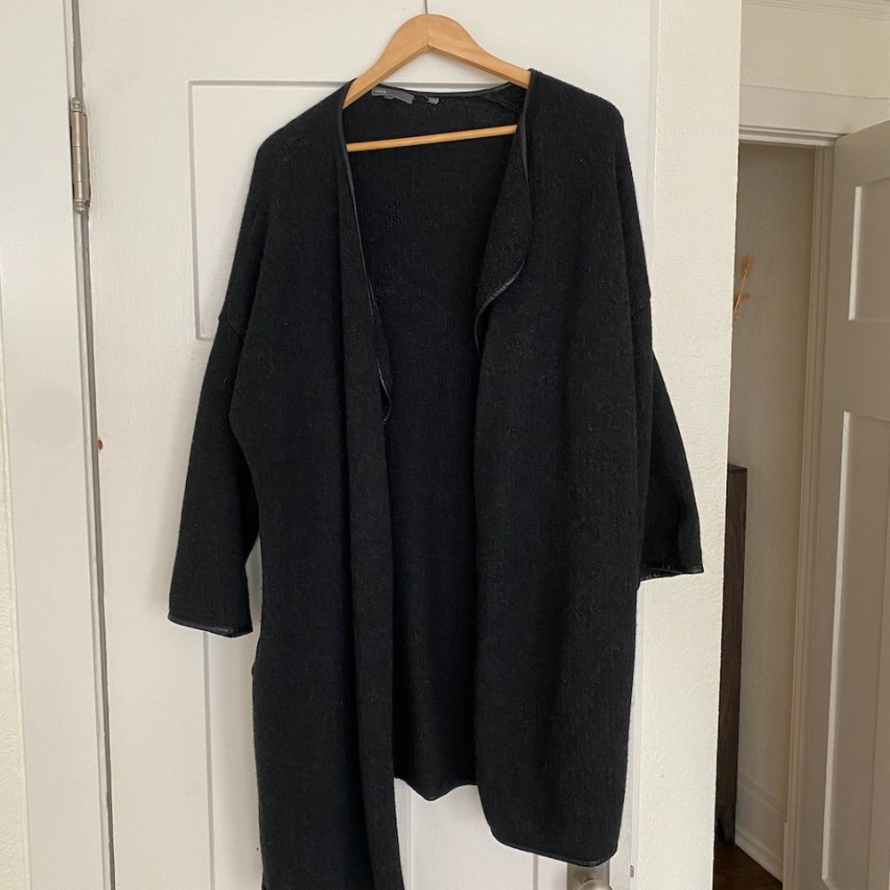 Vince Black Open-Front Wool Blend Cardigan